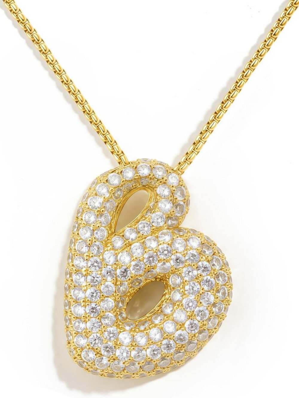 Dainty Bubble Letter Initial Necklace, 14k Gold/Silver Diamond Pendant Chain